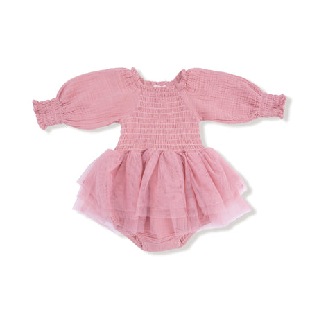 Angel Dear Long Sleeve Smocked Bubble with Tutu - Rose Elegance - Princess and the Pea Boutique