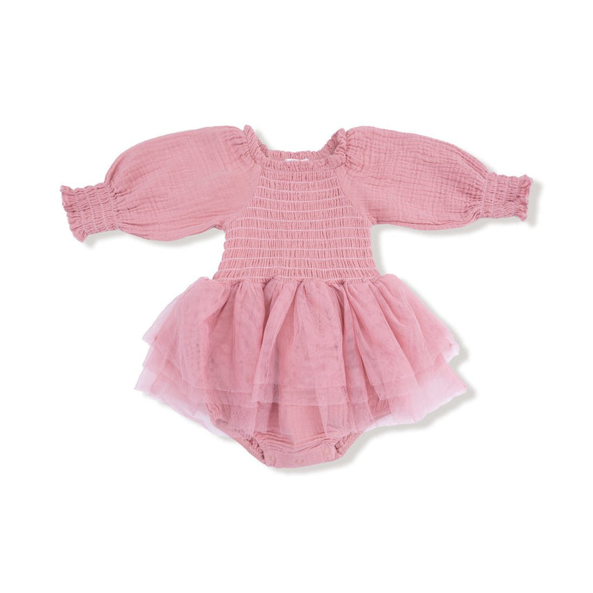 Angel Dear Long Sleeve Smocked Bubble with Tutu - Rose Pink - Princess and the Pea Boutique