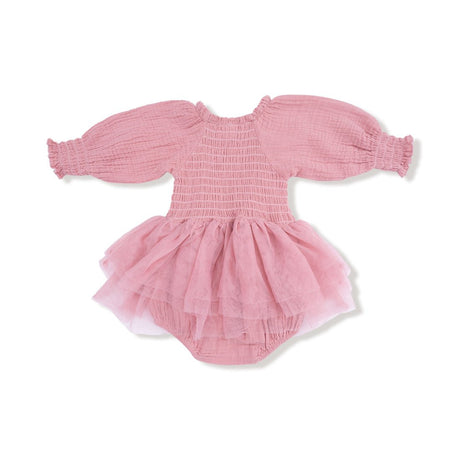 Angel Dear Long Sleeve Smocked Bubble with Tutu - Rose Pink - Princess and the Pea Boutique