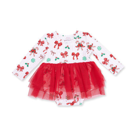 Angel Dear Long Sleeve Tutu Bodysuit Dress - Bows & Candy Canes - Princess and the Pea Boutique
