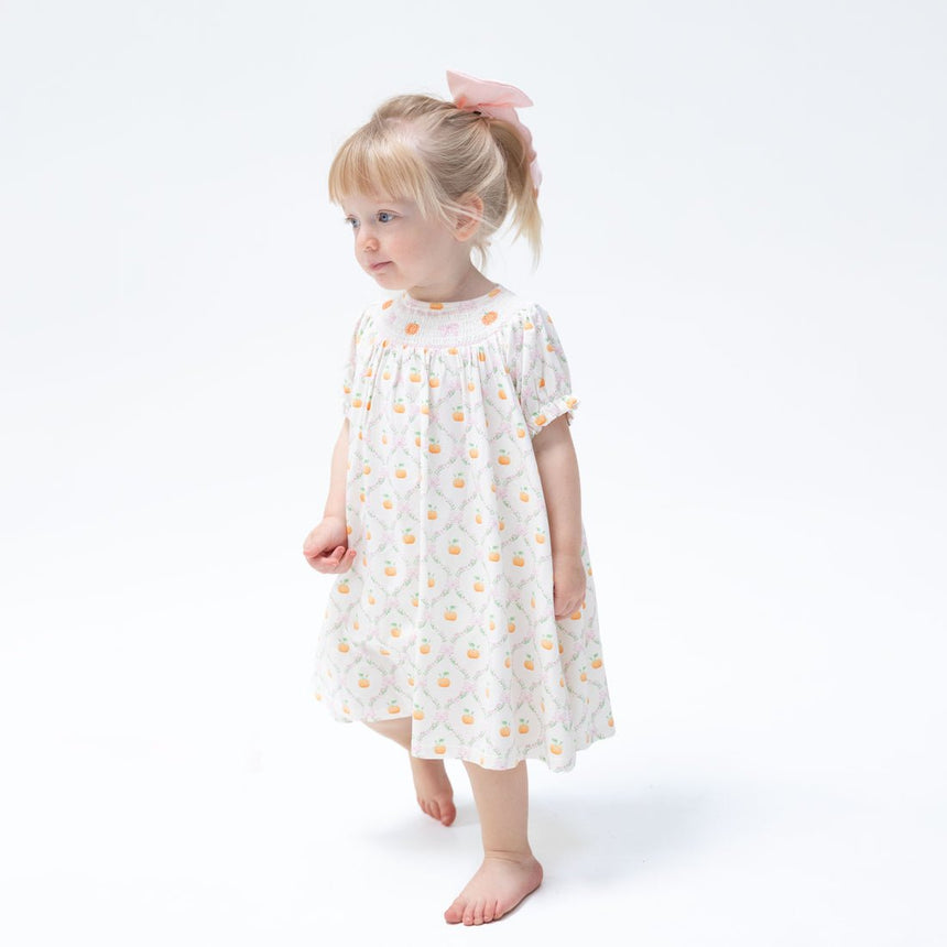 Angel Dear Puff Sleeve Bishop Dress and Bloomer - Pretty Pumpkin Trellis - Princess and the Pea Boutique