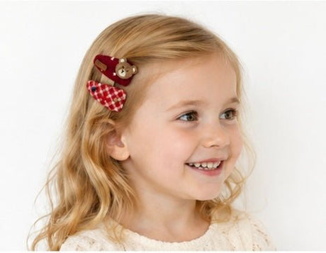Baby Hood Bear Cozy Plaid Hair Clip Set - Princess and the Pea Boutique