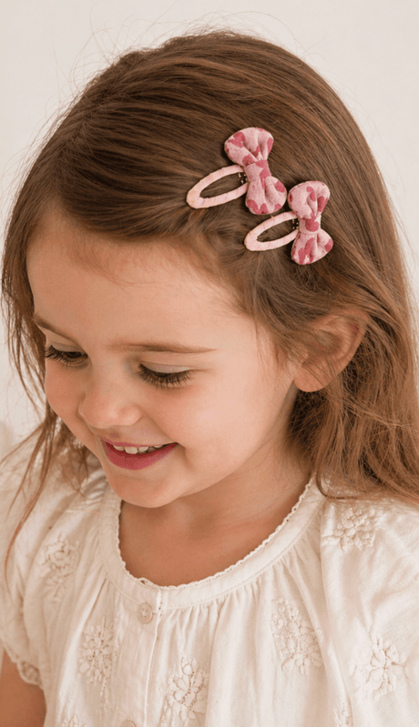 Baby Hood Blush Polka Dot Bow Snap Hair Clip Duo - Princess and the Pea Boutique