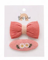 Baby Hood Bow & Daisy Hair Clip Set - Princess and the Pea Boutique