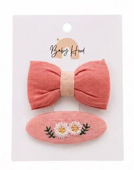 Baby Hood Bow & Daisy Hair Clip Set - Princess and the Pea Boutique