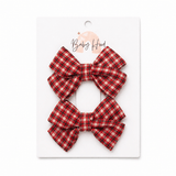 Baby Hood Cherry Tartan Bow Hair Clip Duo - Princess and the Pea Boutique