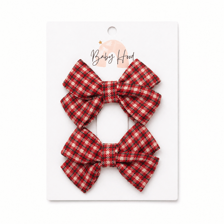 Baby Hood Cherry Tartan Bow Hair Clip Duo - Princess and the Pea Boutique