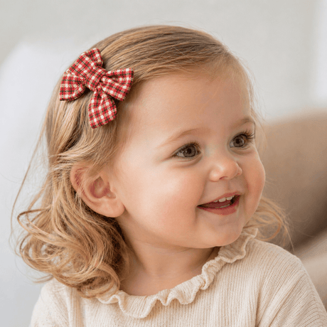 Baby Hood Cherry Tartan Bow Hair Clip Duo - Princess and the Pea Boutique