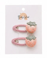 Baby Hood Embroidered Strawberry Snap Hair Clip Duo - Princess and the Pea Boutique