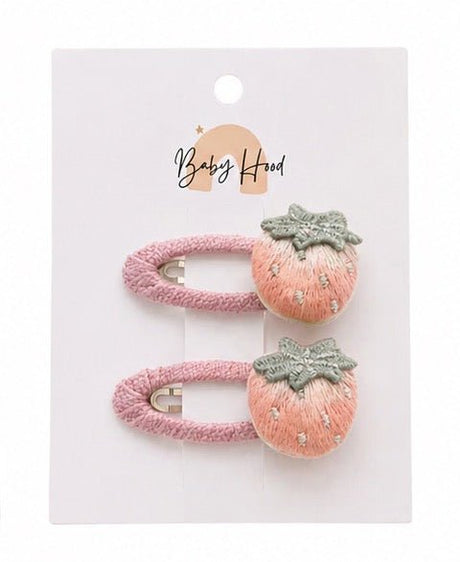 Baby Hood Embroidered Strawberry Snap Hair Clip Duo - Princess and the Pea Boutique