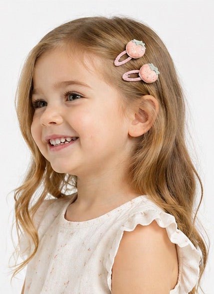 Baby Hood Embroidered Strawberry Snap Hair Clip Duo - Princess and the Pea Boutique