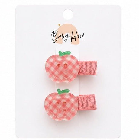 Baby Hood Gingham Apple Hair Clip Duo - Princess and the Pea Boutique