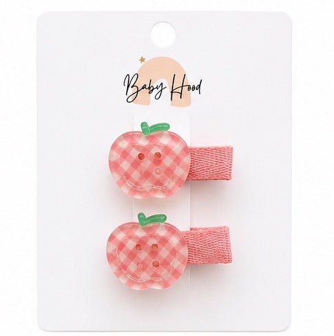 Baby Hood Gingham Apple Hair Clip Duo - Princess and the Pea Boutique