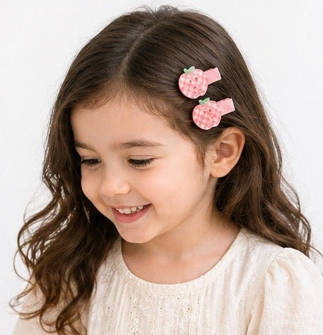 Baby Hood Gingham Apple Hair Clip Duo - Princess and the Pea Boutique