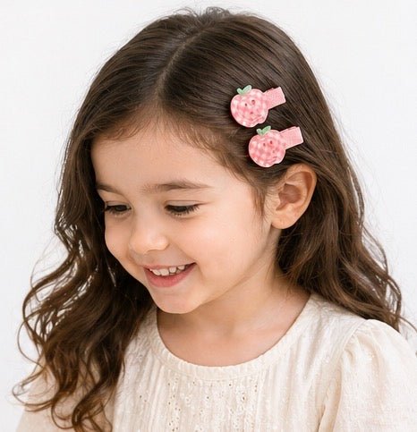 Baby Hood Gingham Apple Hair Clip Duo - Princess and the Pea Boutique