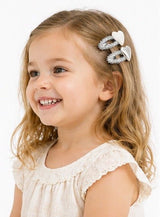 Baby Hood Glitter Silver Heart Snap Hair Clip Duo - Princess and the Pea Boutique