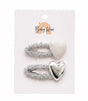 Baby Hood Glitter Silver Heart Snap Hair Clip Duo - Princess and the Pea Boutique