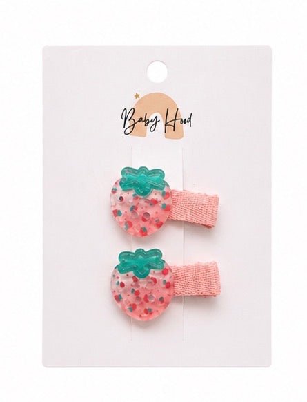 Baby Hood Pastel Strawberry Hair Clip Duo - Princess and the Pea Boutique