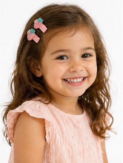 Baby Hood Pastel Strawberry Hair Clip Duo - Princess and the Pea Boutique