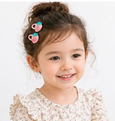 Baby Hood Pastel Strawberry Snap Hair Clip Duo - Princess and the Pea Boutique
