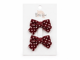 Baby Hood Velvet Red Polka Dot Hair Clip Duo - Princess and the Pea Boutique