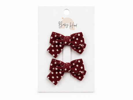 Baby Hood Velvet Red Polka Dot Hair Clip Duo - Princess and the Pea Boutique
