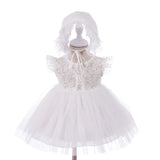 Babyhood All - White Elegant Lace Baby Dress and Bonnet Set - Princess and the Pea Boutique