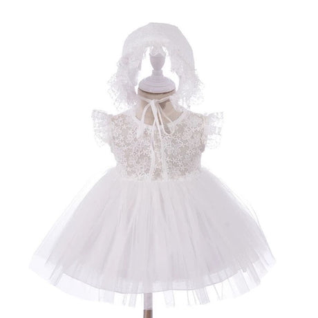 Babyhood All - White Elegant Lace Baby Dress and Bonnet Set - Princess and the Pea Boutique