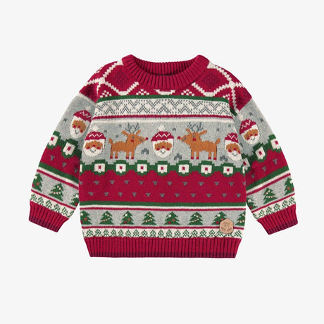 Baby's Red Knitted Sweater with Festive Pattern - Princess and the Pea Boutique