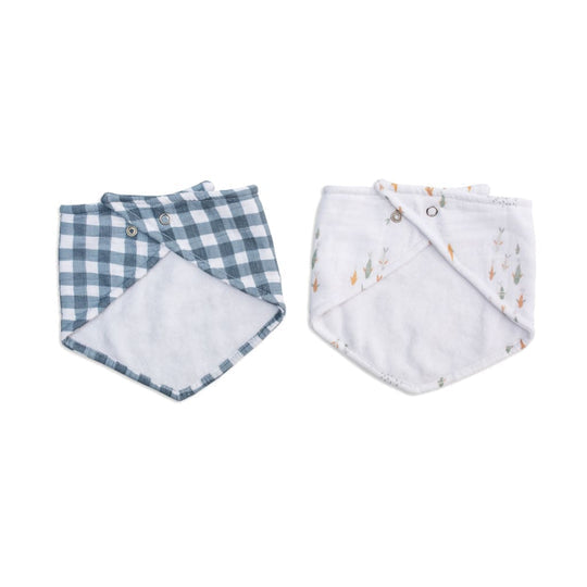 Lot de 2 bavoirs bandanas Lulujo bleu marine à carreaux vichy et poisson