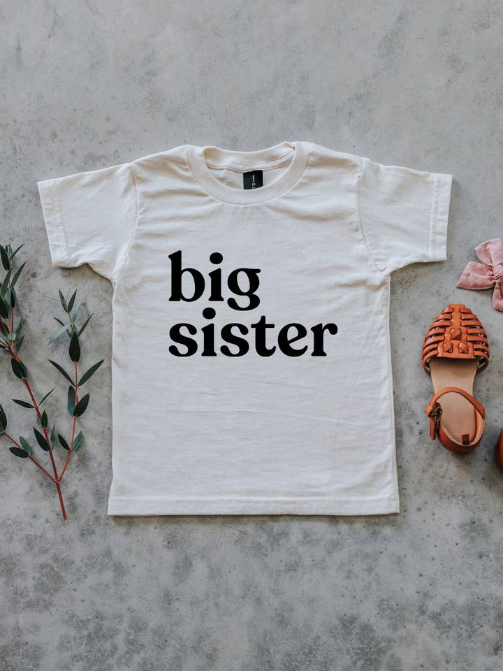 Big Sister Cream Organic Kids Tee - Princess and the Pea Boutique