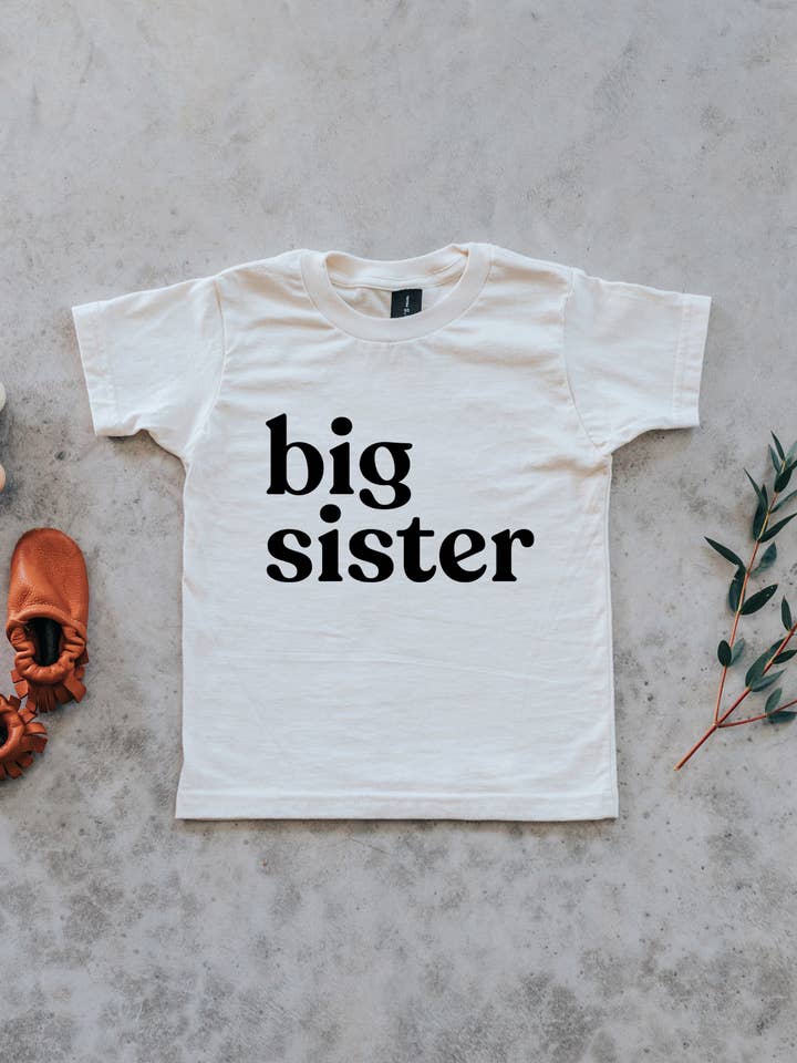 Big Sister Cream Organic Kids Tee - Princess and the Pea Boutique