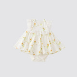 Blara Organic Sleeveless Lace Accented Bodysuit - Sunflower Fields - Princess and the Pea Boutique