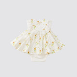 Blara Organic Sleeveless Lace Accented Bodysuit - Sunflower Fields - Princess and the Pea Boutique