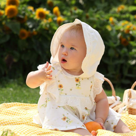 Blara Organic Sleeveless Lace Accented Bodysuit - Sunflower Fields - Princess and the Pea Boutique
