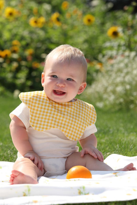 Blara Organic Wavy Bib - Yellow Checker - Princess and the Pea Boutique