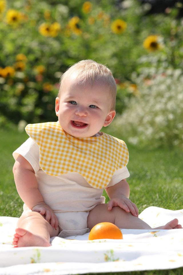 Blara Organic Wavy Bib - Yellow Checker - Princess and the Pea Boutique