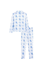 Blue Posies Long Sleeve Jersey Pajama Pant Set - Princess and the Pea Boutique