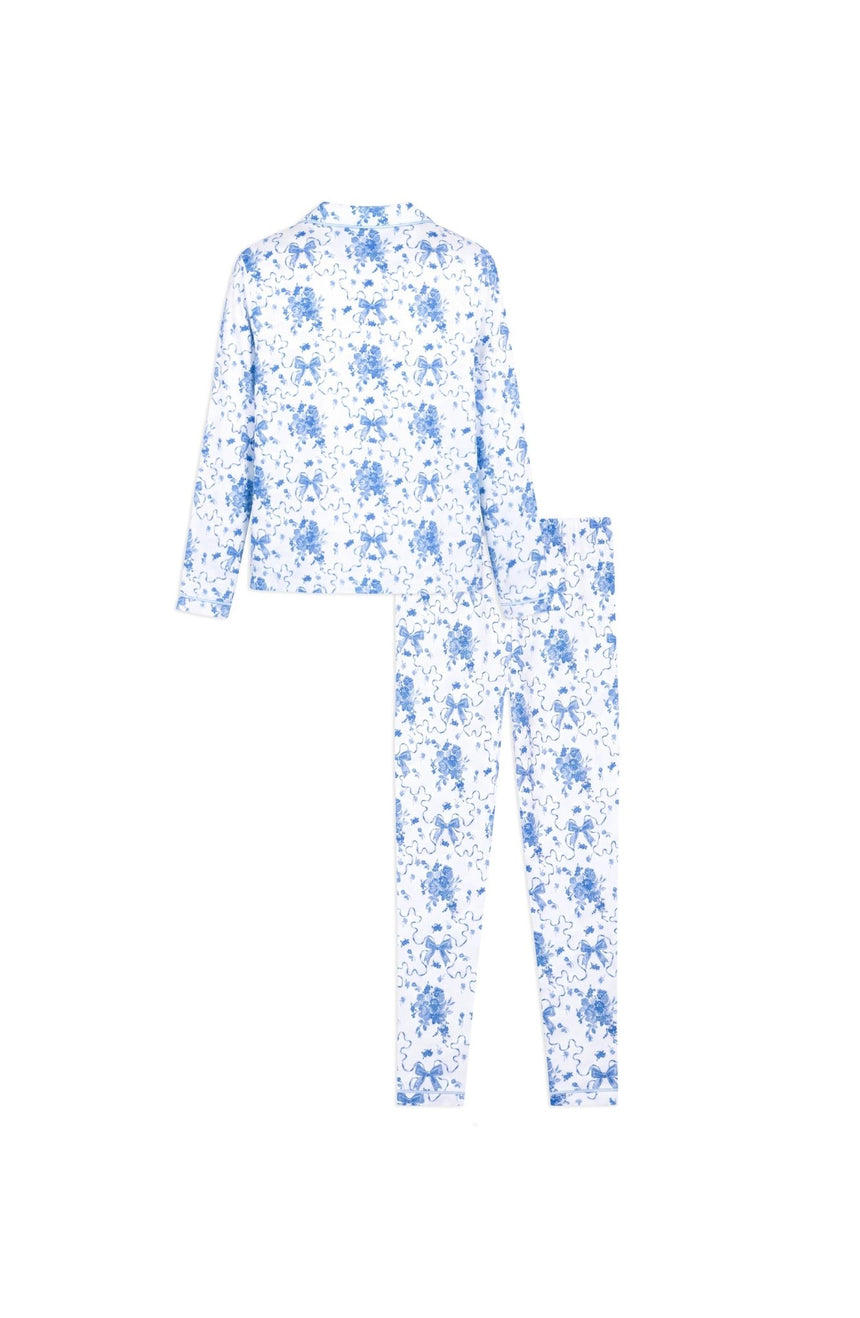 Blue Posies Long Sleeve Jersey Pajama Pant Set - Princess and the Pea Boutique