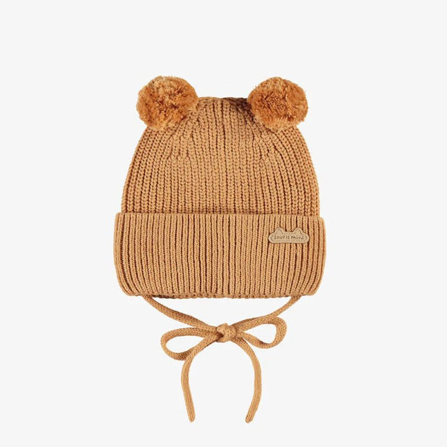 Brown knit beanie with pom - poms, newborn - Princess and the Pea Boutique