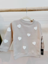 Brunette The Label All Over Heart Core Crewneck - Oyster - Princess and the Pea Boutique