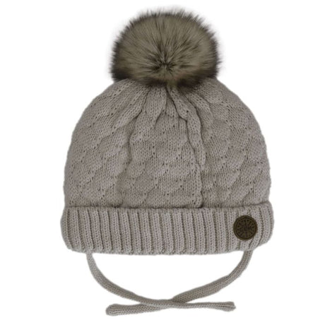 Calikids Cotton Knit Hat Pompom - Beige - Princess and the Pea Boutique