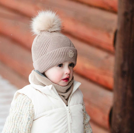 Calikids Knit PomPom Beanie - Mocha - Princess and the Pea Boutique
