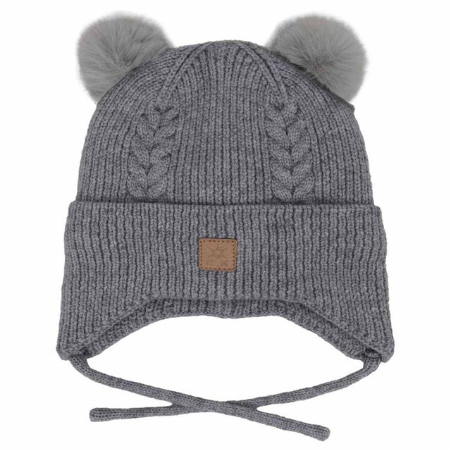 Calikids Knit Soft Touch Hat 2 Fur PomPom - Light Grey - Princess and the Pea Boutique