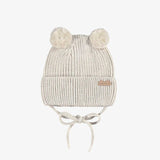 Cream knit beanie with pom - poms, newborn - Princess and the Pea Boutique