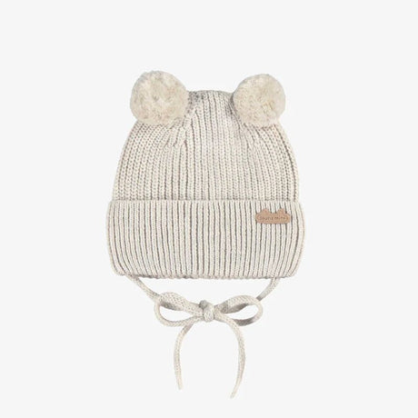 Cream knit beanie with pom - poms, newborn - Princess and the Pea Boutique