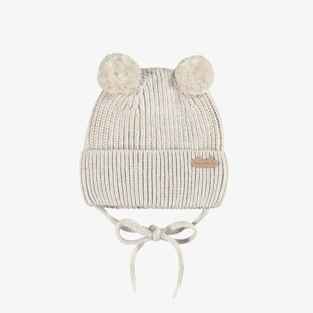 Cream knit beanie with pom - poms, newborn - Princess and the Pea Boutique