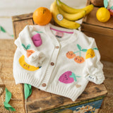 Cream knit cardigan with fruit patterns, baby - Princess and the Pea Boutique