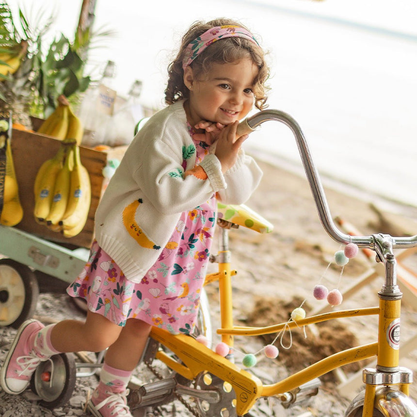 Cream knit cardigan with fruit patterns, baby - Princess and the Pea Boutique