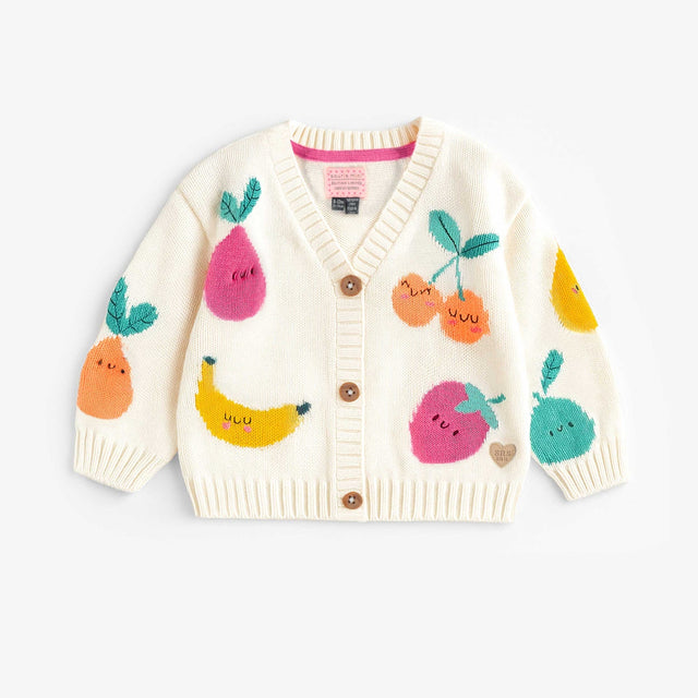 Cream knit cardigan with fruit patterns, baby - Princess and the Pea Boutique